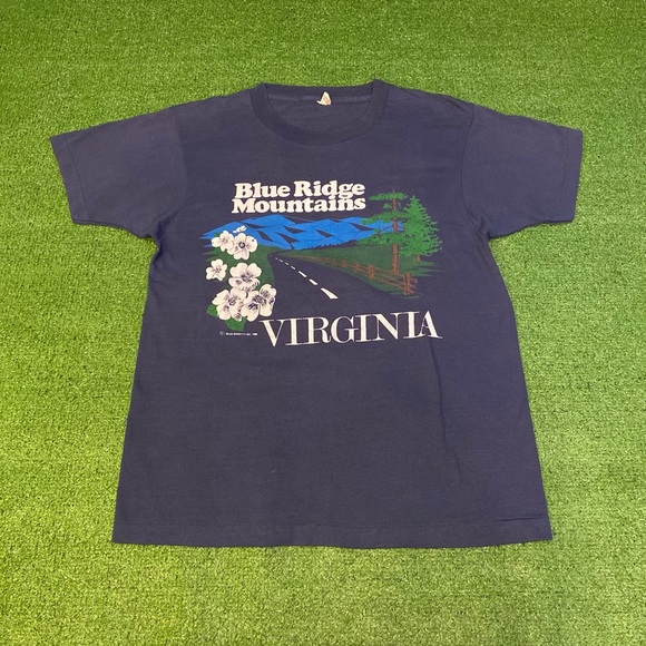 Vintage 80s Blue Ridge Mountains Virginia Medium Screen Stars Best Navy Blue Med - Picture 1 of 7